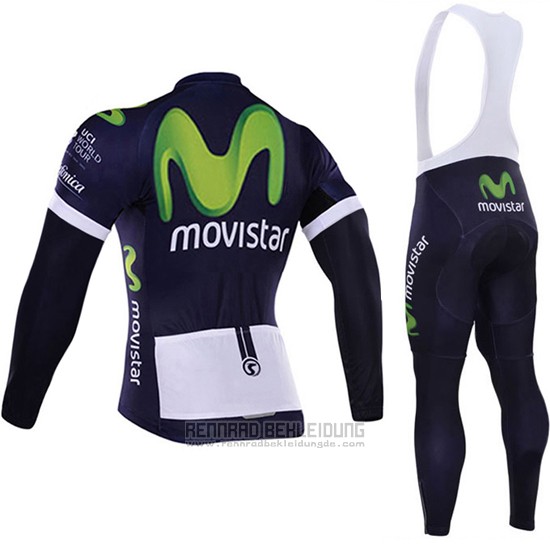 2016 Fahrradbekleidung Movistar Wei und Blau Trikot Langarm und Tragerhose - zum Schließen ins Bild klicken